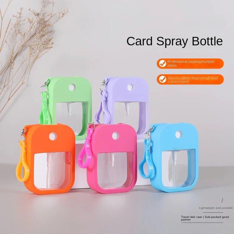 Spray desinfectante pequeño de 38ml, Spray desinfectante de manos vegano perfumado con llavero, botella de agua con Perfume y Alcohol para viaje