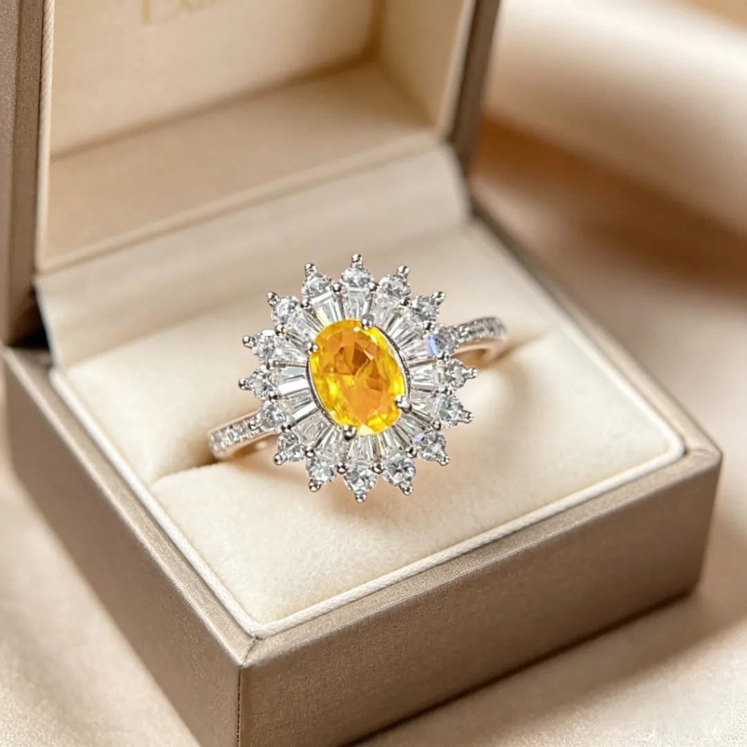 Dazzling Silver Yellow Sapphire Ring for Engagement 5mm*7mm 0.7ct Natural Yellow Sapphire Silver Ring Gift for Woman