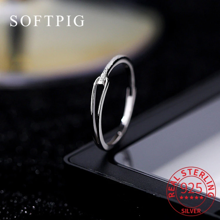 SOFTPIG INS Real 925 Sterling Silver Line Adjustable Ring For Fashion Women Classic Fine Jewelry Minimalist Geometric Bijoux