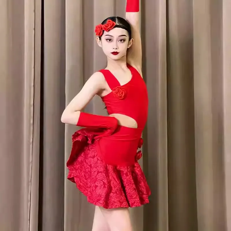 라틴 댄스 드레스 소녀 2025 가을/겨울 새로운 어린이 전문 연습 드레스 어린이 고급 훈련 세트