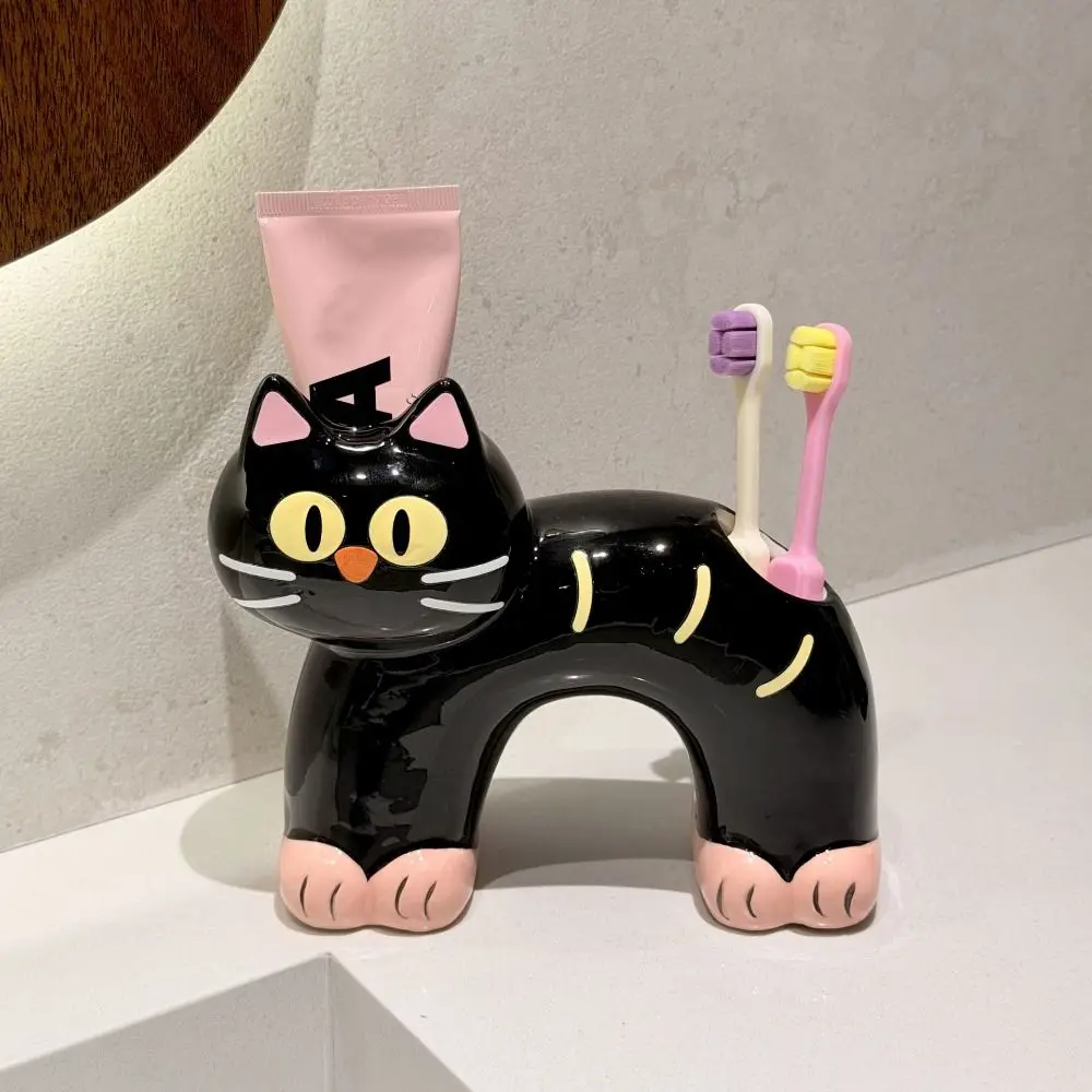 

Creative Cat Toothbrush Storage Rack Waterproof Space-Saving Black Cat Toothbrush Holder Non Slip Durable