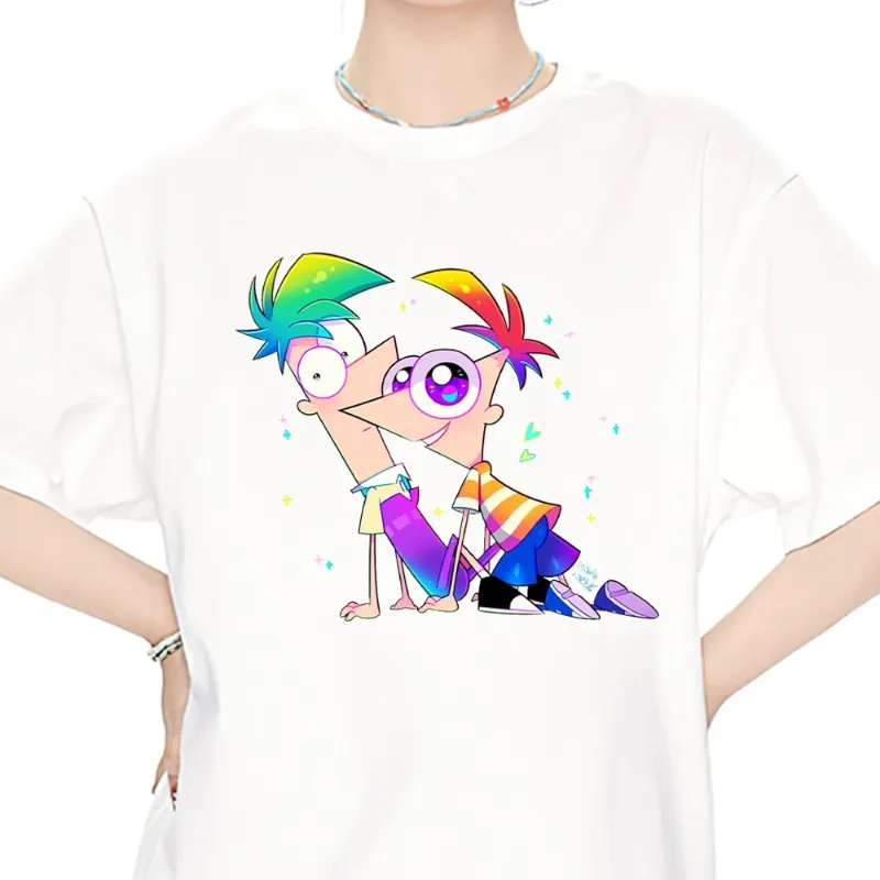 Cartoon P-Phineas and Ferb T Shirt Men Couple Combination Clothes Short Sleeve Collar Fashion Women Cotton