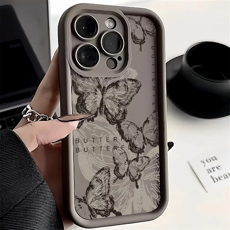 For IPhone 15 14 Pro Max Case Art Oil Painting Butterfly Soft Phone Case for IPhone 13 12 11 Pro Max XS XR X 8 7 15 Plus Cover