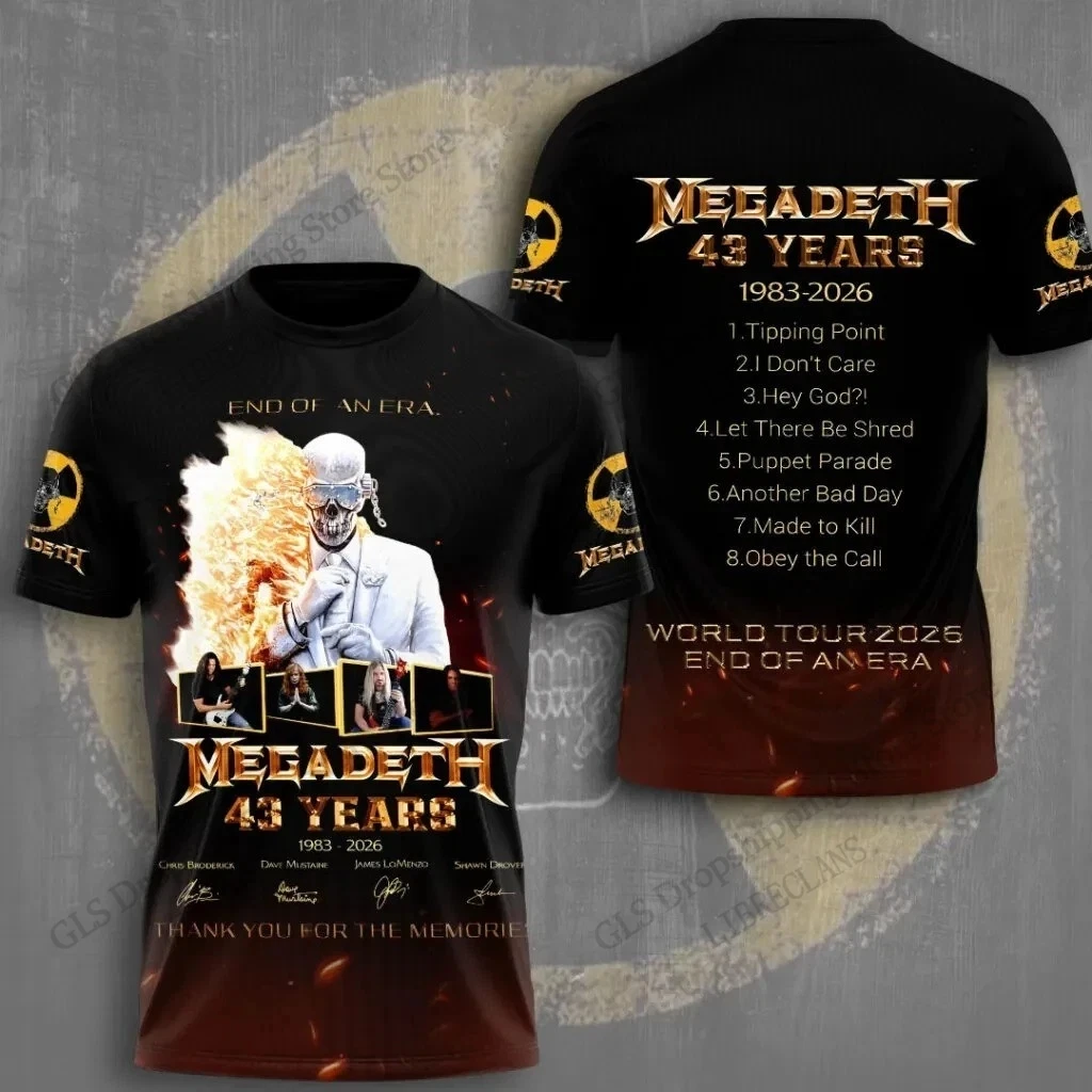 New Rock Band Megadeth 43 Year Tour 2026 3d Print T-shirt Men Women Fashion Hip Hop Plus Size Street Short Sleeve Tops Tees Kids