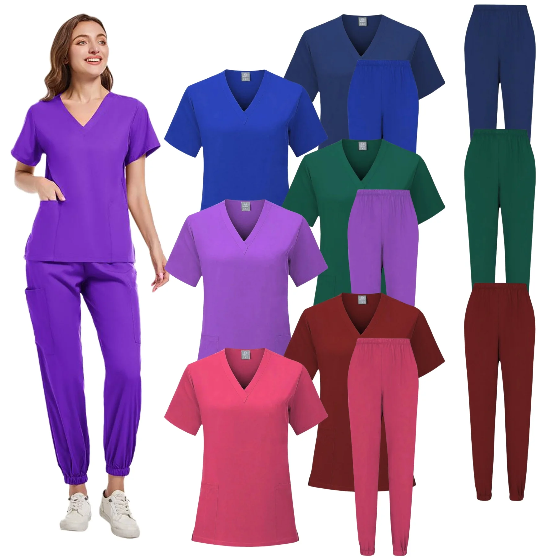 Conjunto de Joggers de Manga Curta das mulheres, Uniformes Médicos Scrubs, Hospital Enfermmera Acessórios, Uniformes Hospitalares