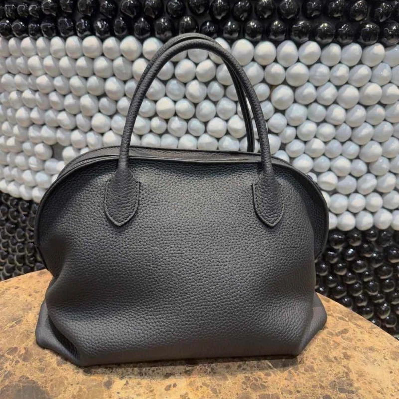 

Женская минималистичная сумка-боулинг с узором личи, с боковыми складками, повседневная наплечная сумка для ежедневных поездок, сумка-багет