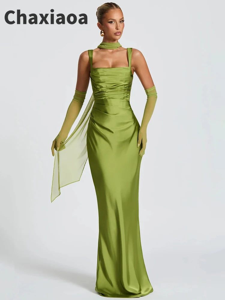 Chaxiaoa サテン バックレス セクシー マキシドレス レディース エレガント ホルター オフショルダー ノースリーブ レースアップ ボディコン クラブ パーティー ロングドレス