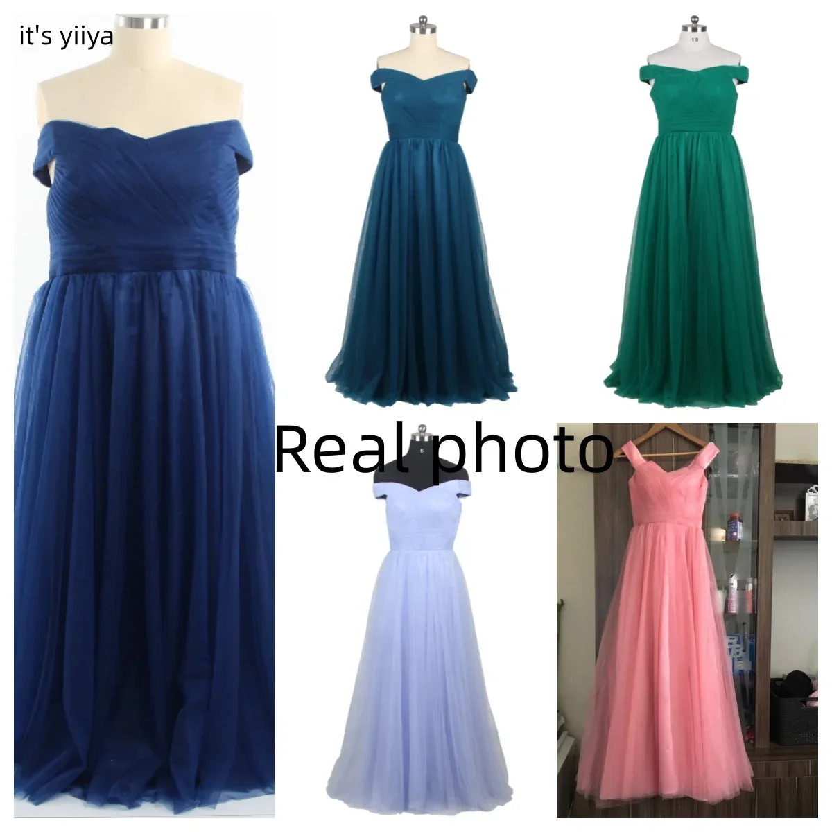 It's Yiiya-Robe de Soirée en Tulle Bleu Marine pour Femme, Tenue Trapèze, Longueur au Sol, Personnalisée, Grande Taille, DSYA003