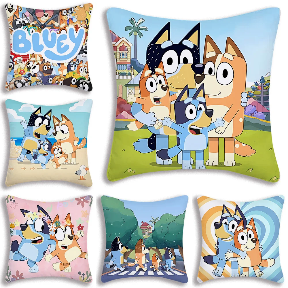 Funny Cartoon Pillow Covers Sofa Cartoon Decorative Home Double-sided Printing Short Plush Dog B-Blueys Cushion Cover