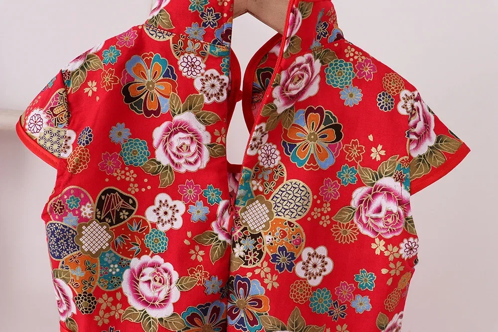 Rotes Sommerkleid für Kinder, Qipao, chinesische Mode, Performance-Cheongsam, Netzstoff, Prinzessinnenkleider, Tanzkleidung für Kinder, Vestidos – Detail 23