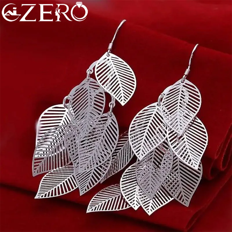 

925 Sterling Silver charms women cute wedding fashion beautiful retro long leaves Earring Jewelry free shipping factory price