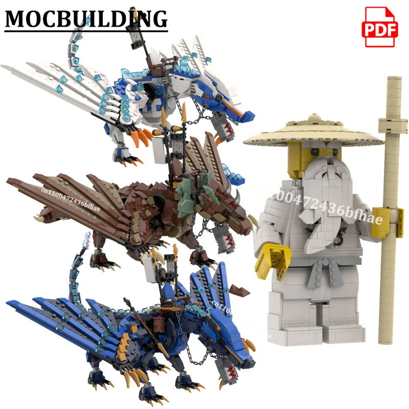Japanese Style Earth-Dragon Monster Lightning-Dragon Ice-Dragon MOCBUILDING Blocks Ninjaed Construction Toys Master Stature