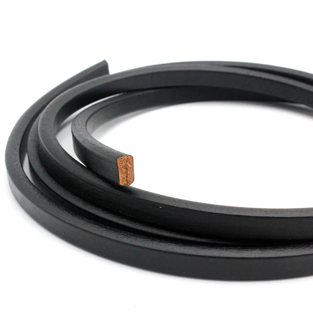 10mm Wide 10mmx6mm Licorice Leather Cord Genuine Leather Strap Bracelet Making Black