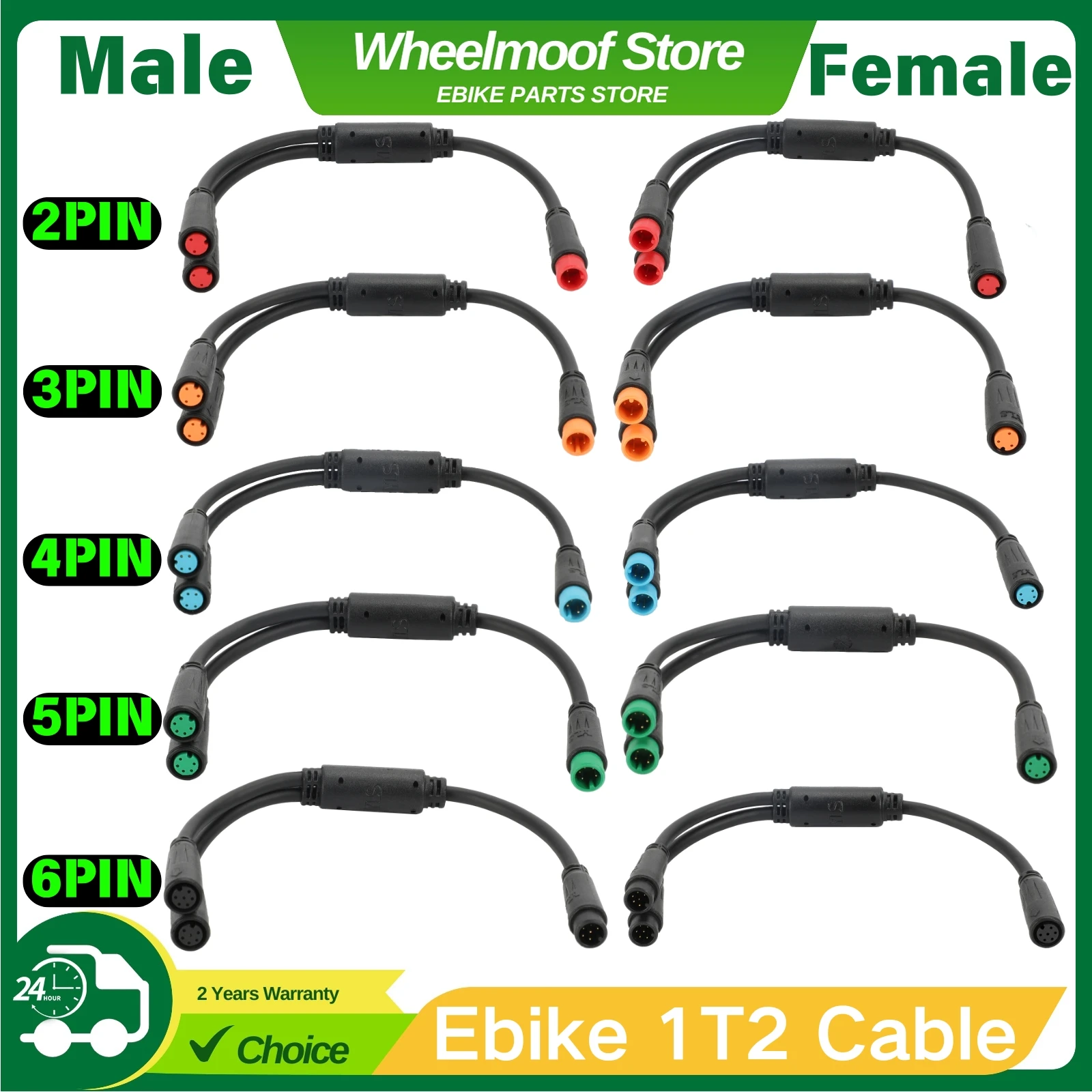 1Pcs Y Splitter E-bike Cable 1 Male to 2 Female 2 3 4 5 6 Pin Electric Bicycle Plug for Scooter Brake Signal Sensor  20cm