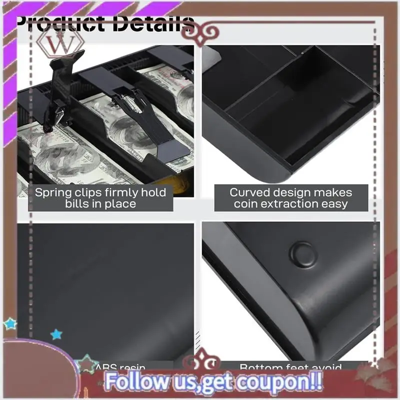 ABBG-1 PCS Лоток для наличных, лоток для вставки ящика для кассового аппарата, черный прочный футляр для хранения денег из АБС-пластика, 5 купюр и 4 отделения для монет
