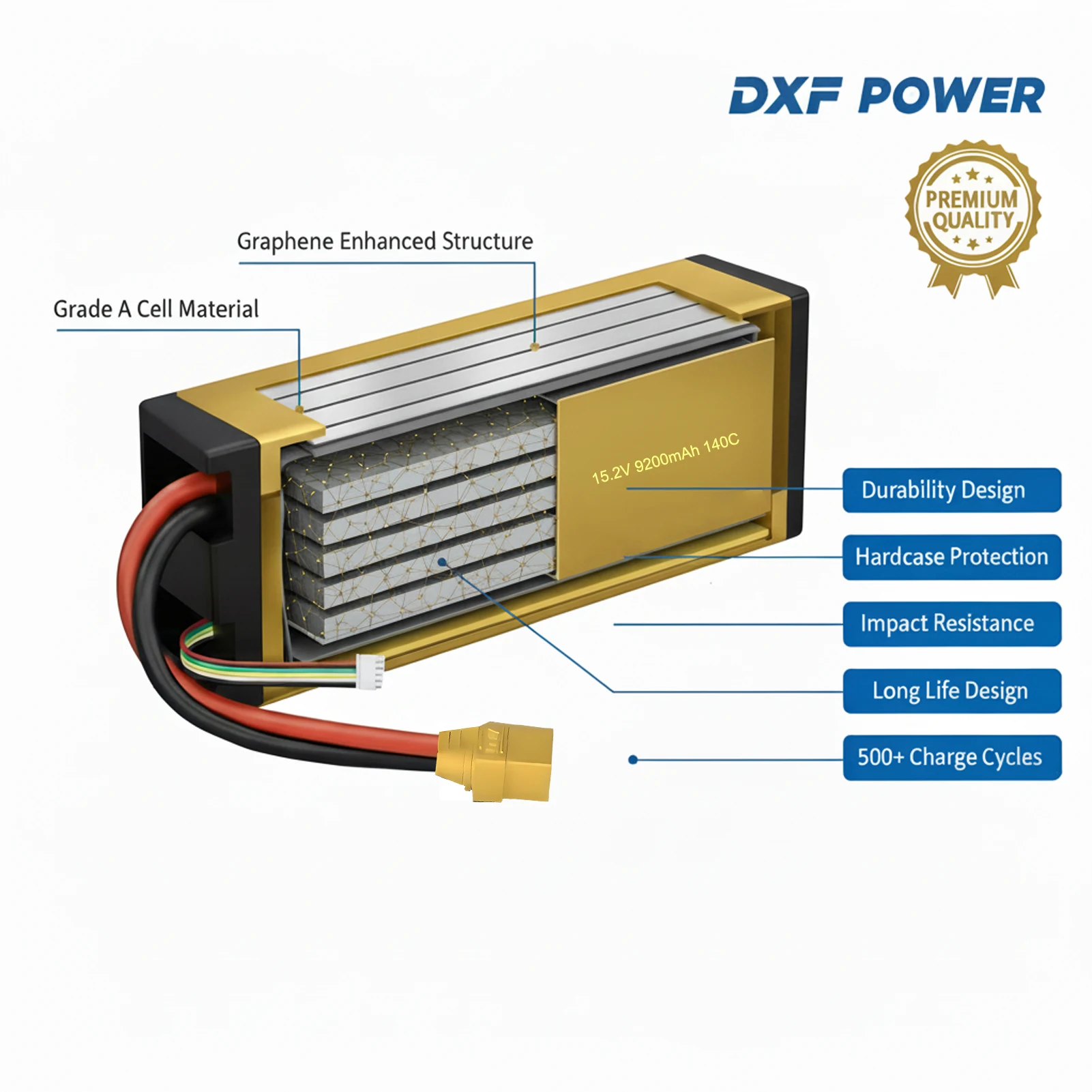 DXF 4S Lipo Battery 15.2V 9200mah 140C XT90 EC5 Plug Hardcase for RC Car Buggy Truggy Offroad Car Boat Truck Airplane UAV RACING
