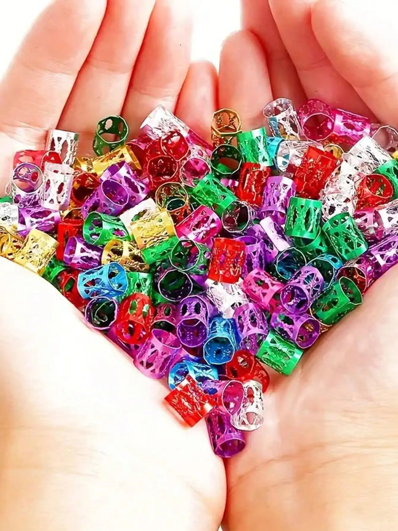 100pcs Hair Extension Rings Wig Clasps Dirty Braid Aluminum Hollow Embossed Big Braid Hair Decoration Headdress Accessories