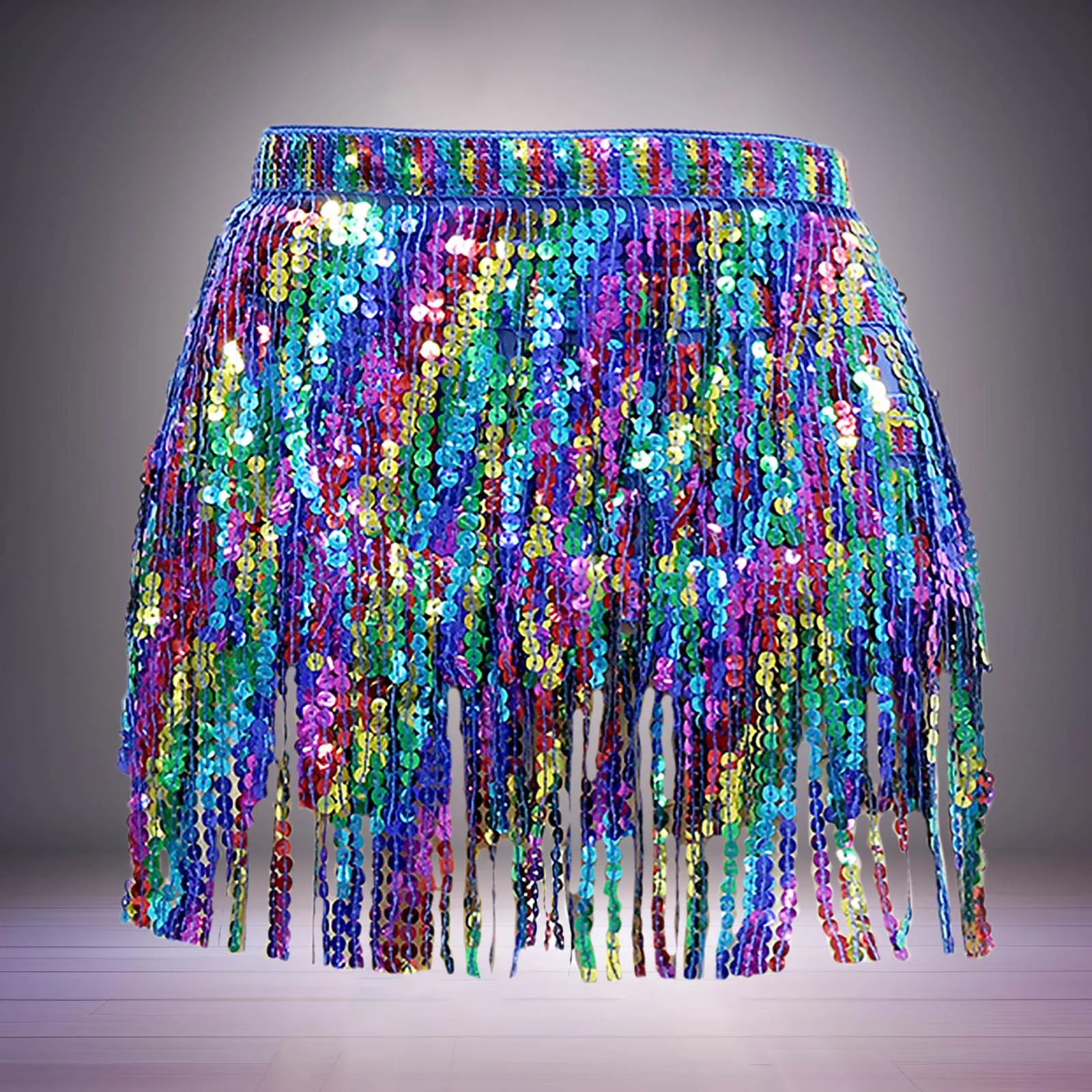 Women'S Novelty Skirts Stage Costume Women Sequin Fringe Sequin With Sparkly Fringe Hoop Skirt For Belly Dance Carnival Costumes