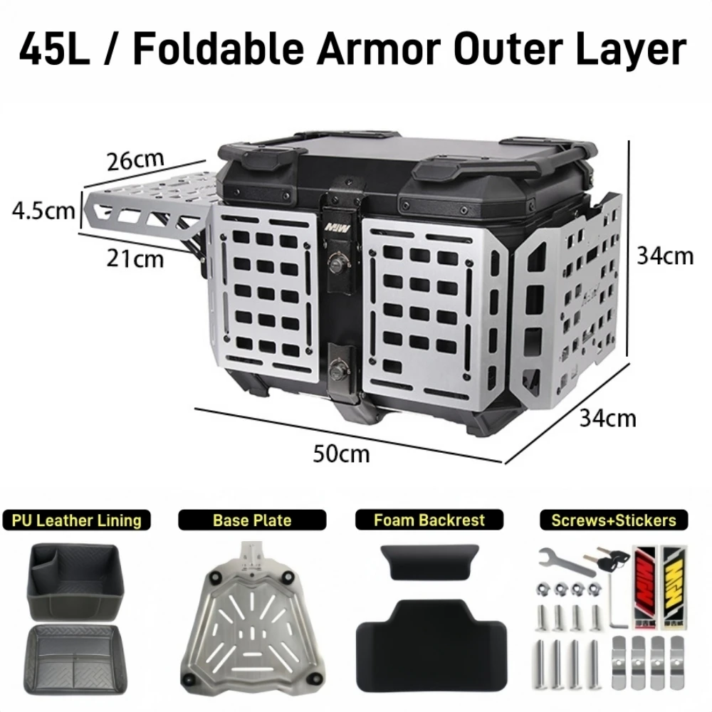 Universele aluminium motorfiets T45L 55runk staartbox Multifunctionele topkoffer Helmdrager Bagagekoffer Gereedschapskist voor motorfietsen