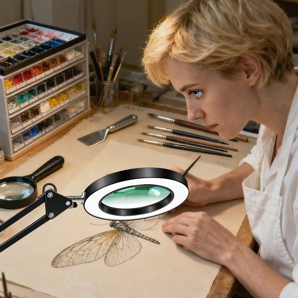 3 Colors LED Magnifying Glass 72LED 8X/10X NEW Illuminated Magnifier USB for Soldering Iron Repair/Table Lamp/Skincare Beauty