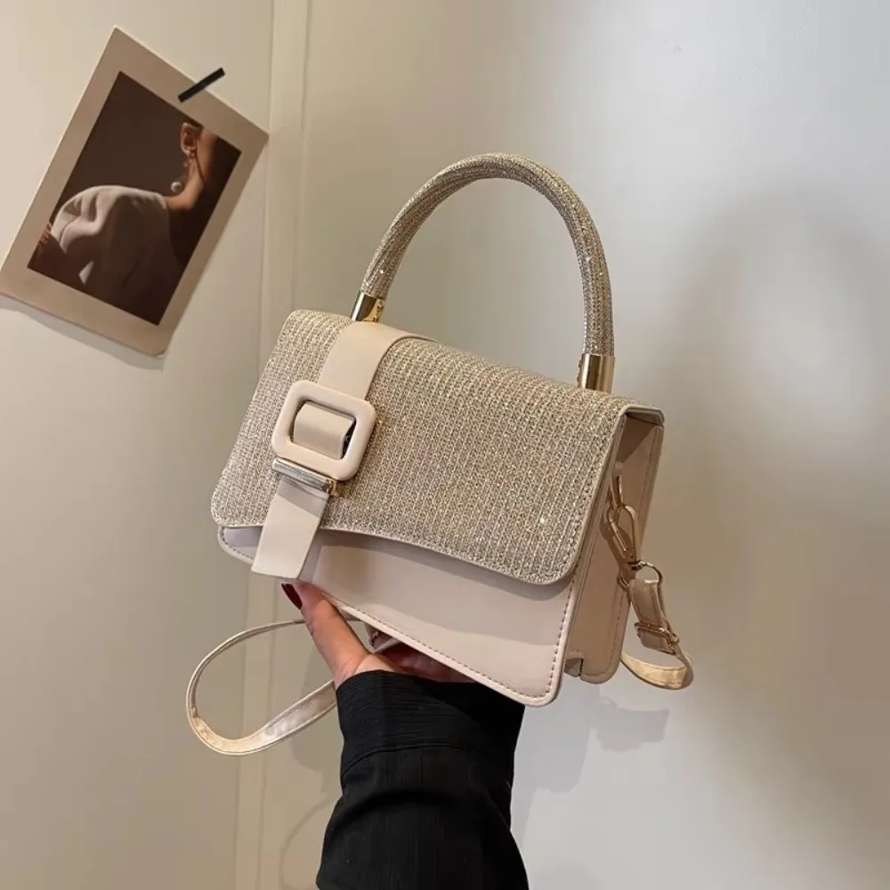 

Ins Shiny Shoulder Bag Handheld Square Crossbody Bag Leather Small Handbag Women Purse