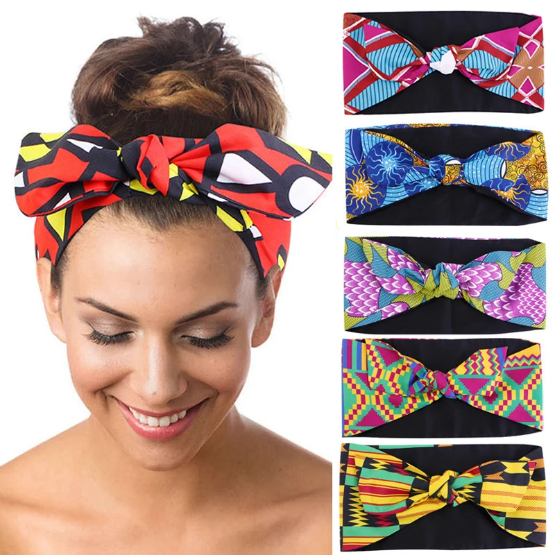 New African Pattern Print Knotted Style Headband For Women Sport Yoga Run Salon Make Up Hair Wrap Fashion Hair Accessories