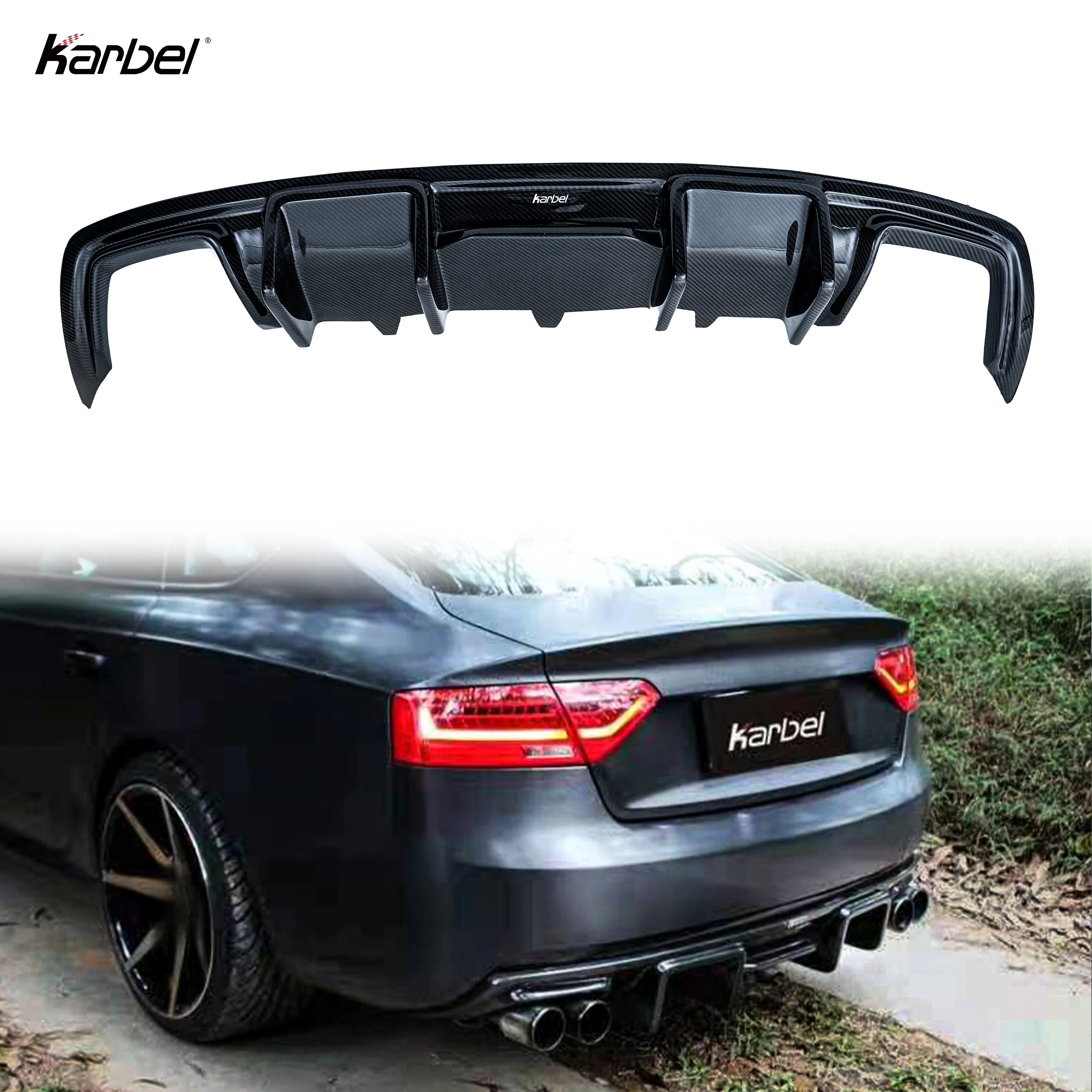 Karbel Diffusers Kb Style Dry Carbon Fiber Look  Rear Bumper Diffuser for Audi A5 B8.5 Standard 2014-2016