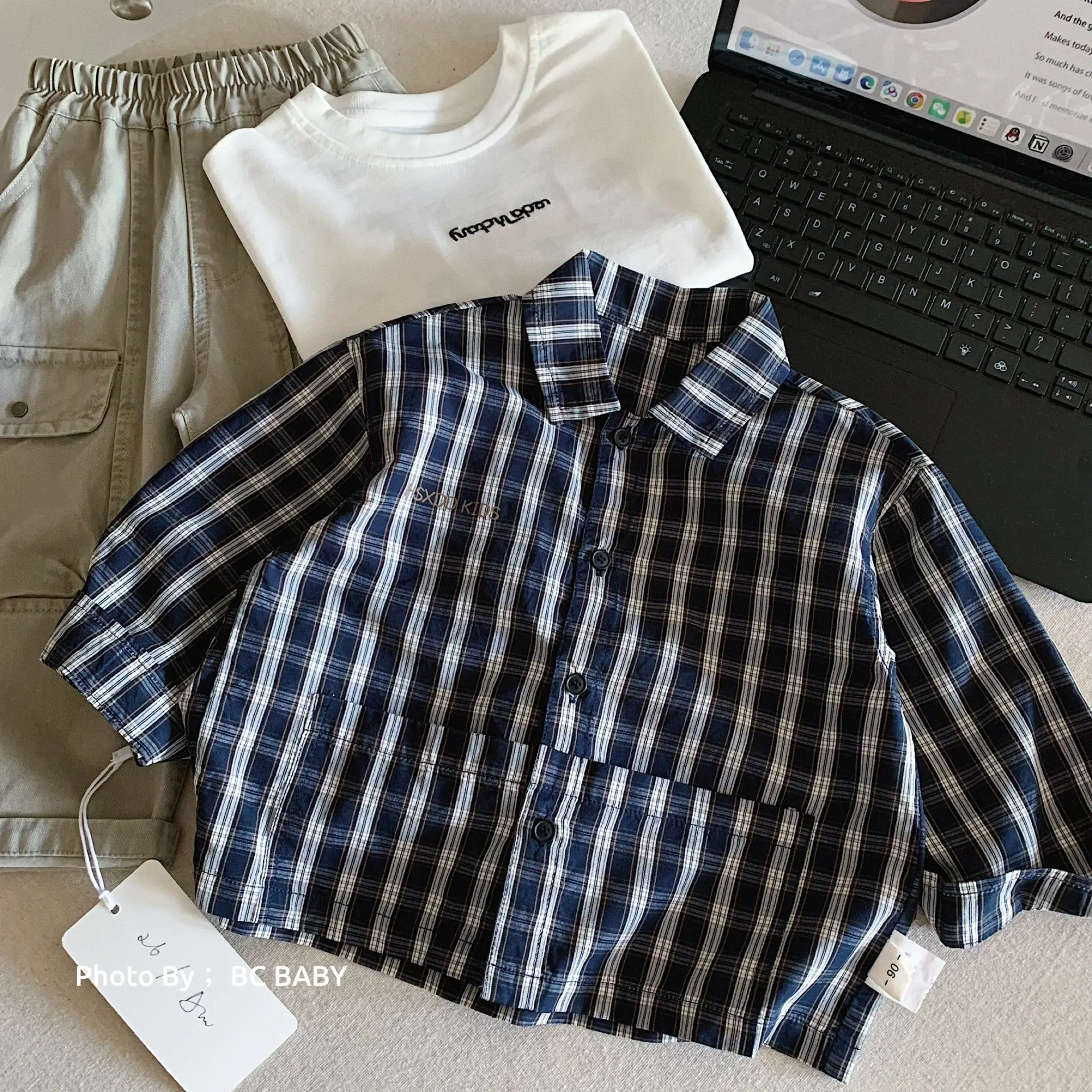 Boys' Shirt 2026 Spring and Autumn New Style Children's Stylish Checkered Shirt Baby Single Breasted Top