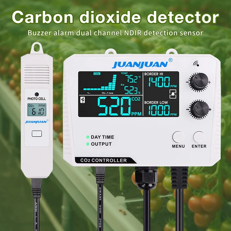 Carbon Dioxide Controller Single Channel Split Probe CO2 Monitor CO2 Pressure Reducer Valve For Greenhouse EU Plug B