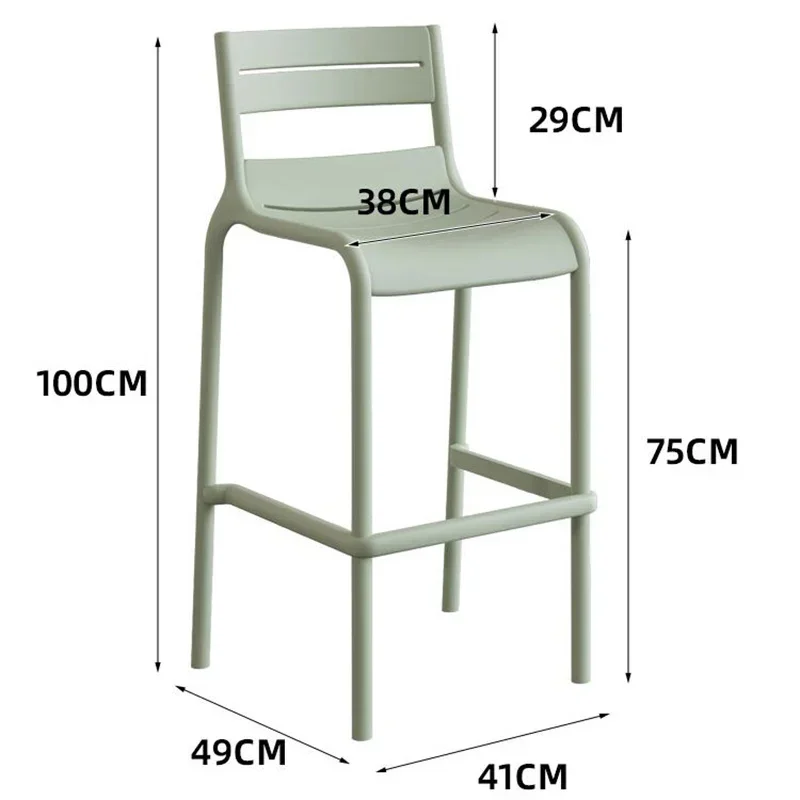 Tabouret haut extérieur en plastique avec dossier empilable, chaise haute domestique, mobilier design moderne et minimaliste