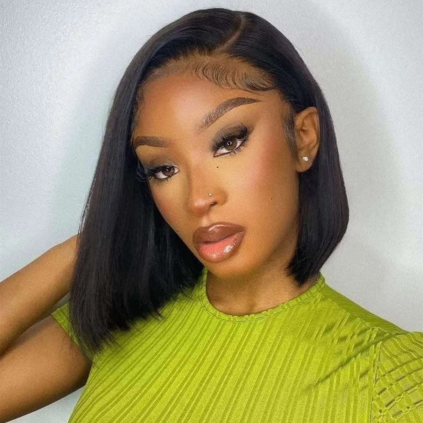 14 بوصة قصيرة بوب شعر مستعار مستقيم 13x4 Hd الدانتيل الشفاف الجبهة خصلات الشعر المستعار الإنسان البرازيلي قبل قطعها شعر ريمي العظام مستقيم