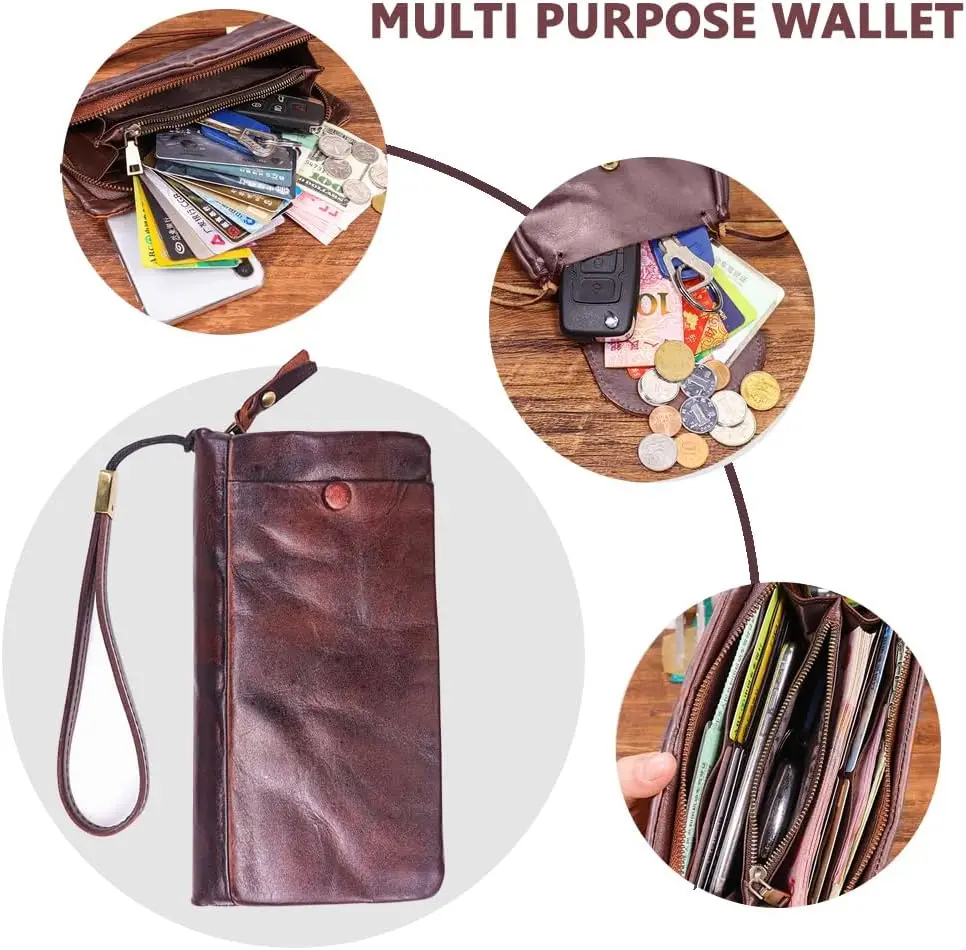 NEW Arrival Cowhide men's handmade wallet retro multifunctional long wallet zipper coin key multi card slot card bag