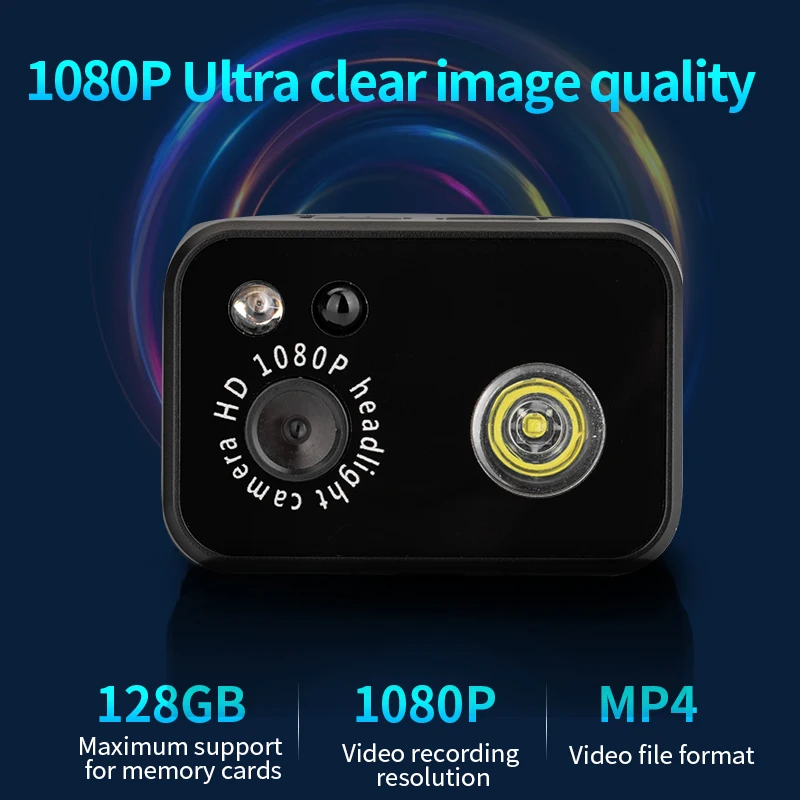 D7 حر اليدين 2MP HD كاميرا الرأس موجة المنشط مصباح ليد الشخص الأول مسجل POV للمغامرات الليلية الرياضية في الهواء الطلق