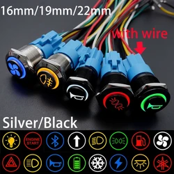 16mm19mm22mm Custom Metal Push Button Switch For Car Motorcycle Waterproof LED Light High Head With Socket Black/Silver 5V 12V
