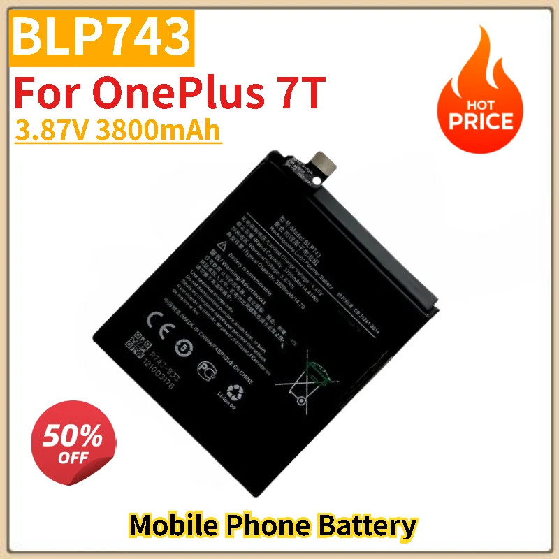 

Battery 3.87V 3800mAh BLP743 For OnePlus 7T One Plus 7T Mobile Phone Replacement Battery Brand-New High Quality