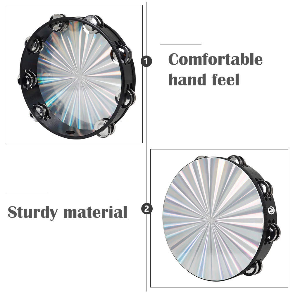 

1pc Wood Hand Drum Printed Bell Drum Double Row Stainless Steel Slices Clear Loud Voice Polished Surface Musical