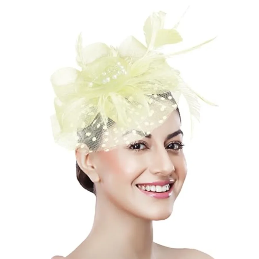 Fascinator Tea Party Hat Women 20s 50s Wedding Cocktail Flower Mesh Feathers Hair Clip for Carnival Halloween