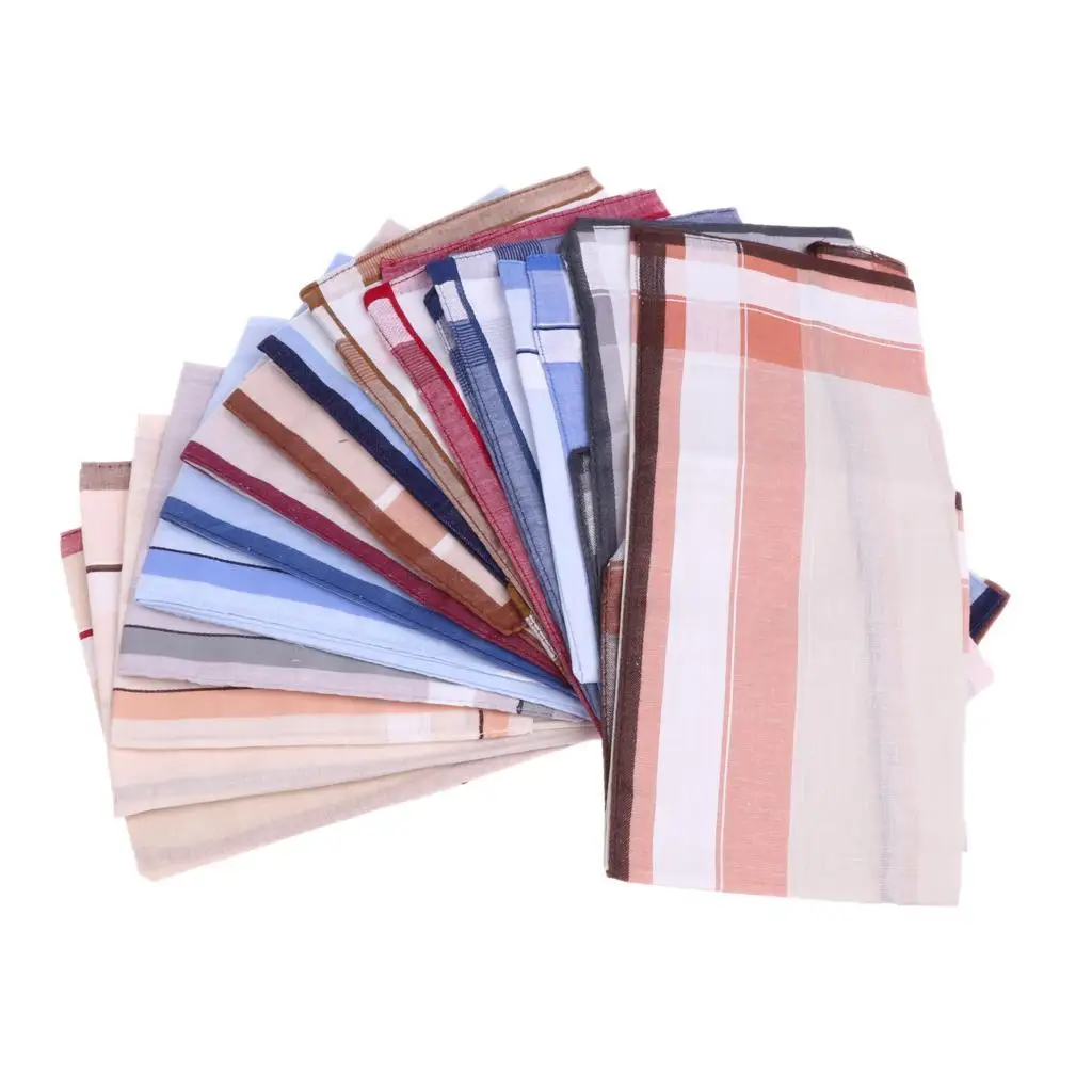 12x Cotton Vintage Striped Men Handkerchief Pocket Square Suits Hanky