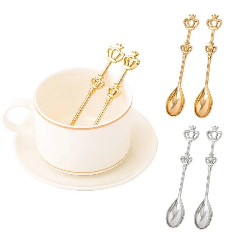 2024 New 2x Small Tea-Spoons Coffee Spoons Creative-Crown Shape Handle Spoons Fancy-Dessert Stirring Spoons Restaurant Kitchen