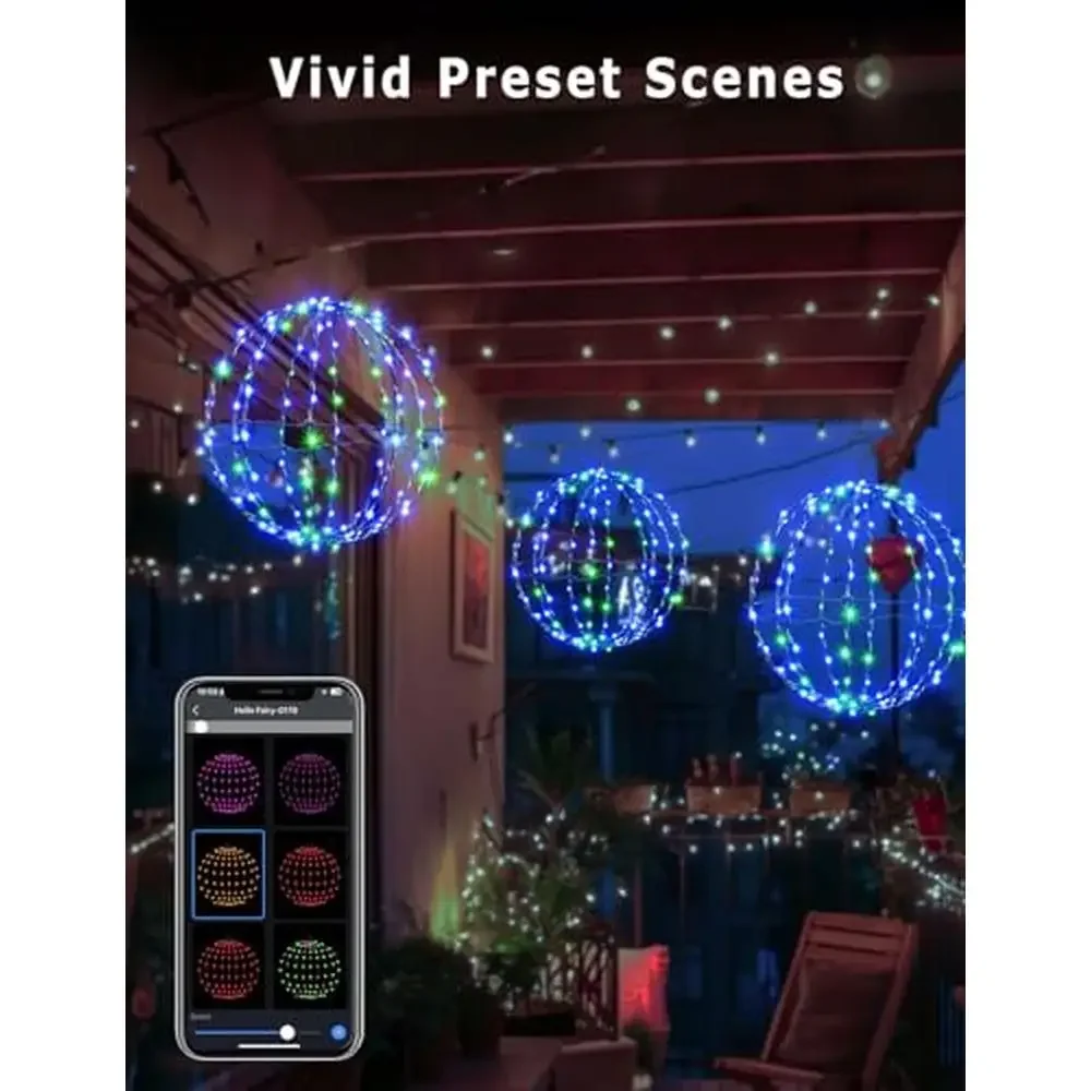 Smart Sphere Hanging Christmas Ball Lights 3 Pack Outdoor Preset Lightshow Bluetooth Sync Foldable Color Changing Music Timer