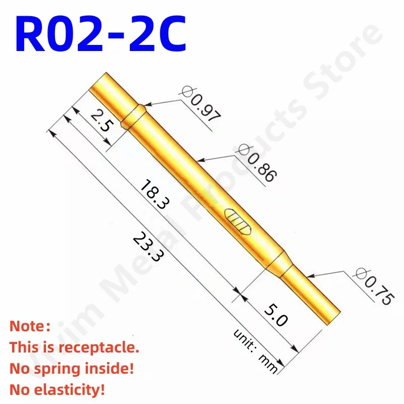 20/100pcs R02-2C Spring Test Probe Test Pin Pogo Pin Receptacle Needle Sleeve Needle Seat Needle Sleeve Length 23.3mm Dia 0.86mm