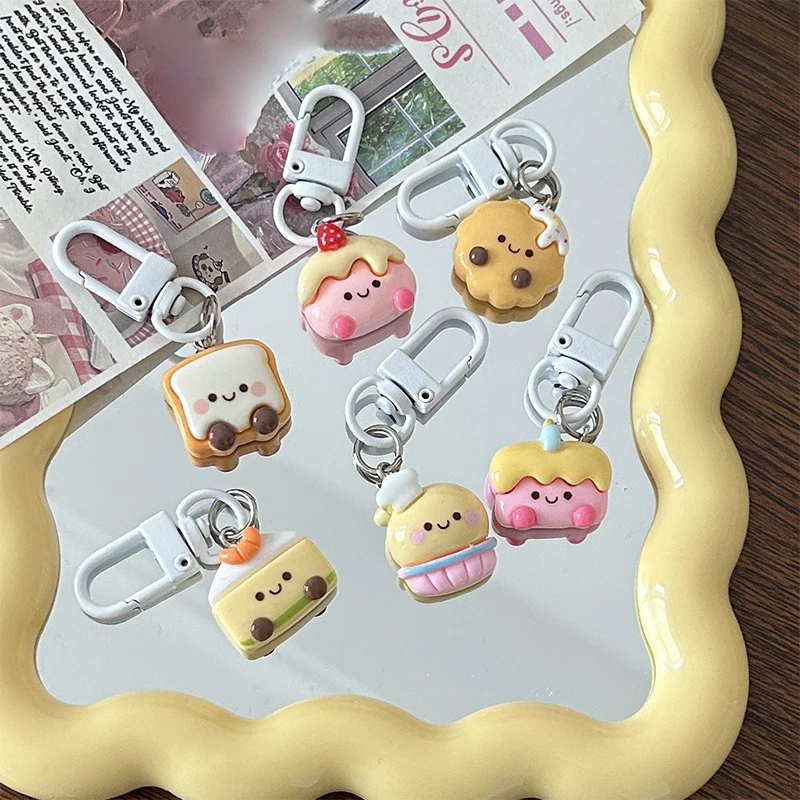 Cartoon Dessert Cookie Cake Toast Keyring Fashion Sweet Doll Pendant Lovely Animal Keychain Backpack Decoration Akcesoria