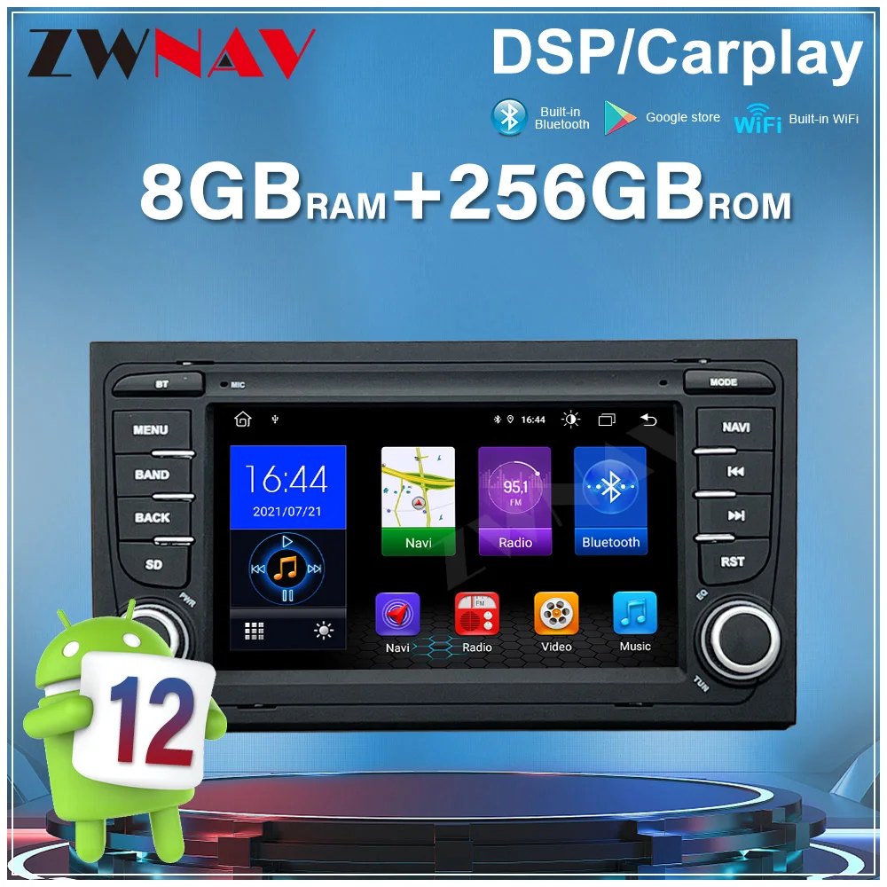 

7'' For Audi A4 Android12 Car Radio Auto Touch Screen No DVD GPS Navigation Wireless Carplay Stereo Multimedia Player