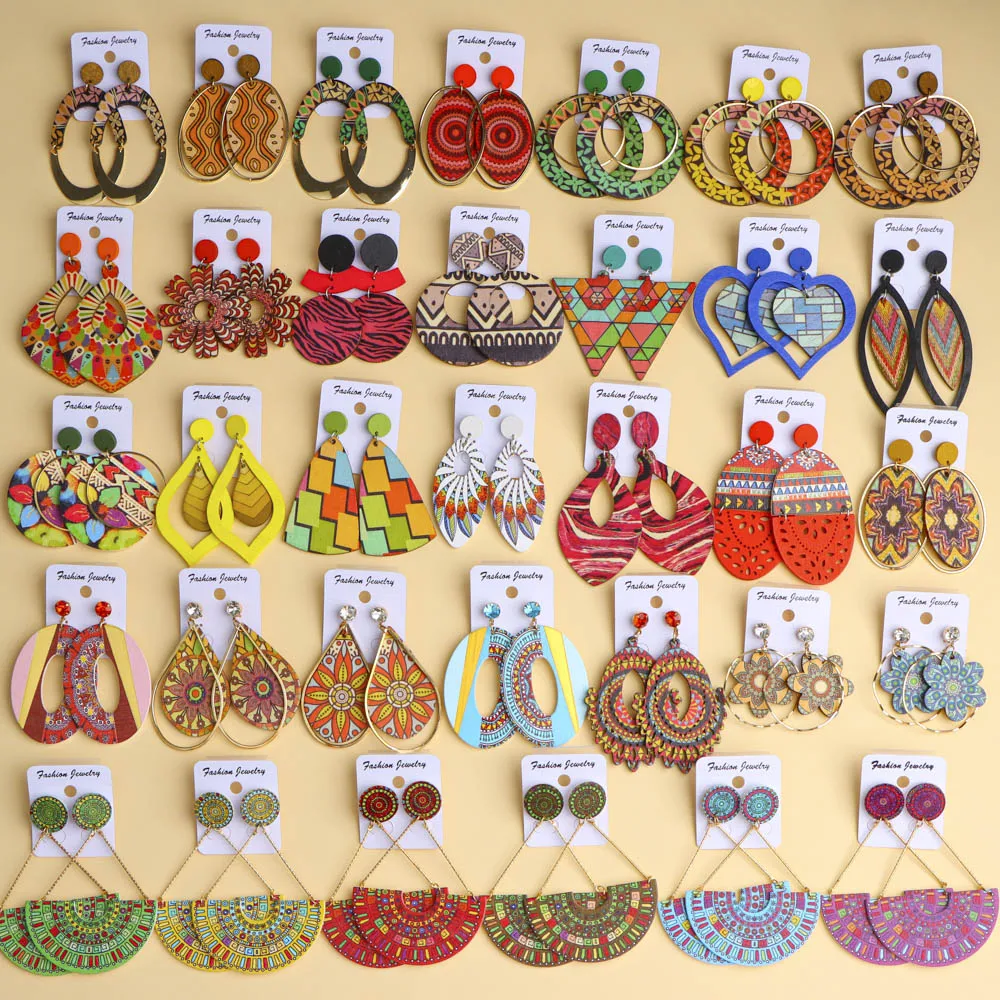 10 زوج/وحدة أقراط خشبية أنيقة ساحرة هندسية متعددة الألوان للنساء إكسسوارات مجوهرات للعطلات اليومية هدايا الحفلات #3