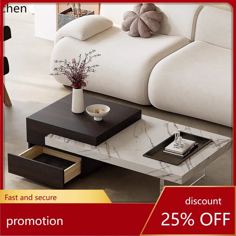 ZML Rock Slab Coffee Table Floating Rectangular Living Room Home Small Apartment Storage Modern Minimalist