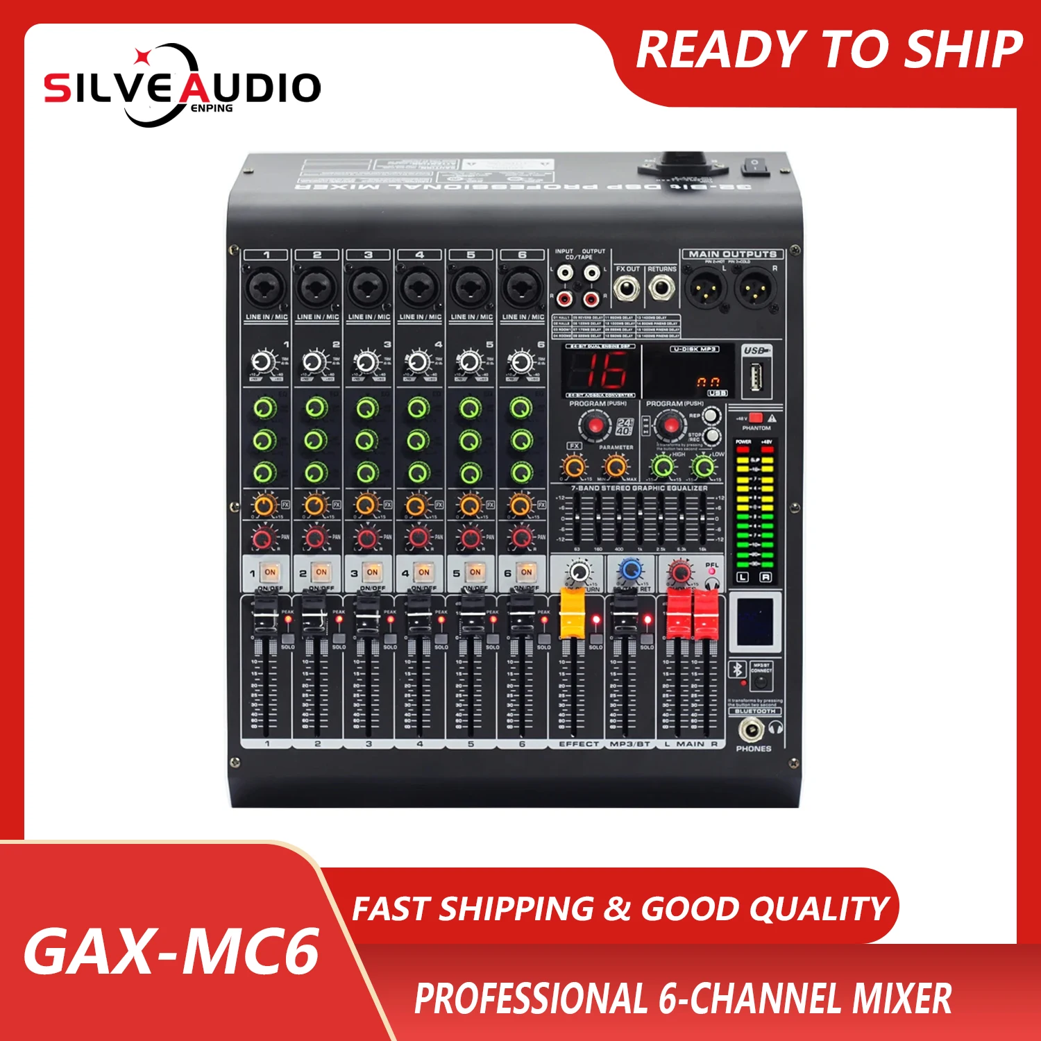 

GAX-MC6 Professional Mixer 6 Channel Blueteeth digital mixing console with Reverb Effect Home Karaoke USB Live Interface Mixer