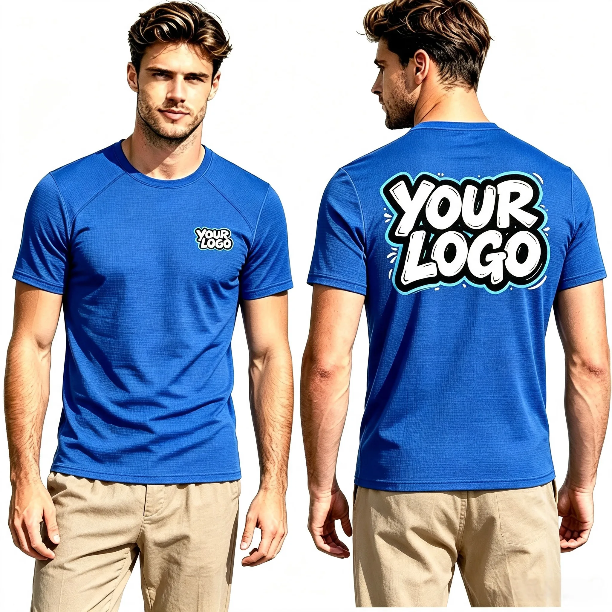 Custom Printed Logo Mens Ice Flower Quick‑Dry Round Neck T‑Shirt Lightweight Short Sleeve Sports Workout Team Workwear Tops