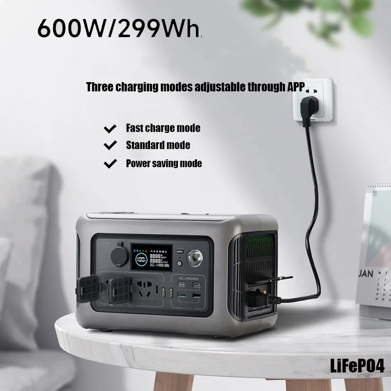 Portable Power Station R600, 299Wh LiFeP04 Battery with 2x 600W (1200W Surge) AC Outlets for Outdoor Camping RV Home