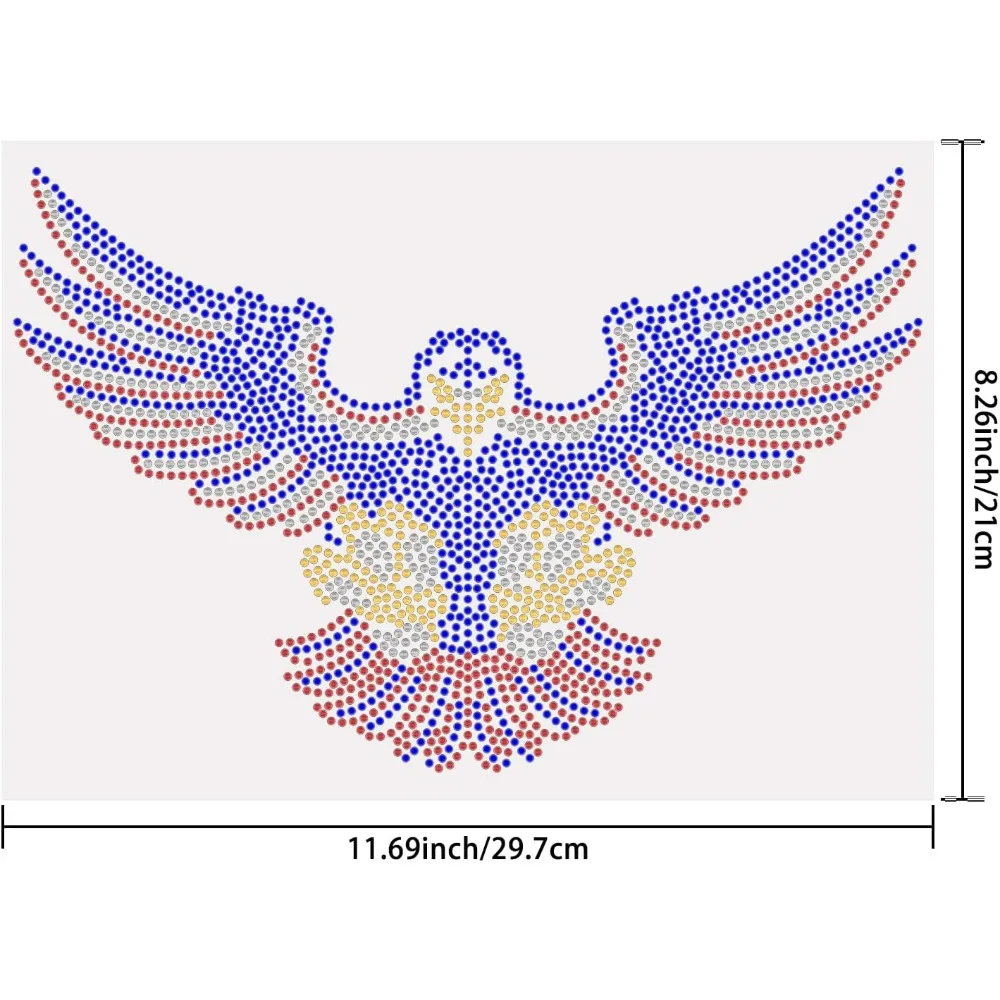 Eagle Rhinestone Iron on Heat Transfer American Flag Crystal Decor Clear Bling DIY Patch Clothing Repair Hot Fix Applique