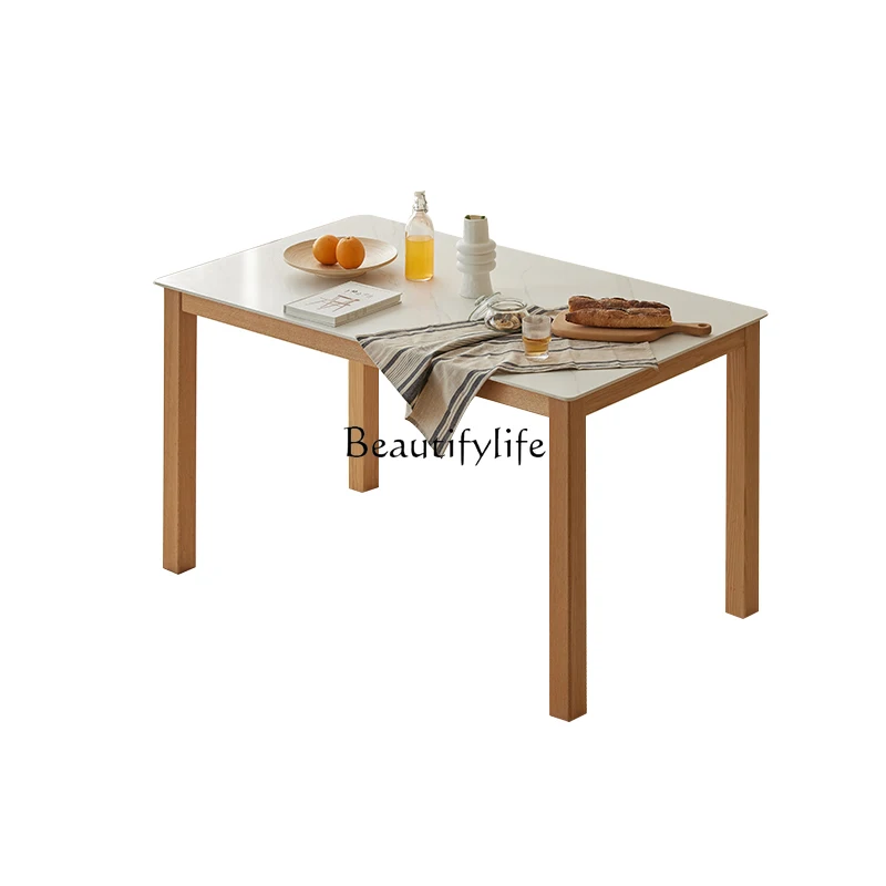 

All solid wood rock slab dining table rectangular dining table household small apartment dining table red oak